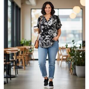 Sejour Plus Size Top 2X Womens Popover Tunic Long Artsy Lightweight Lagenlook